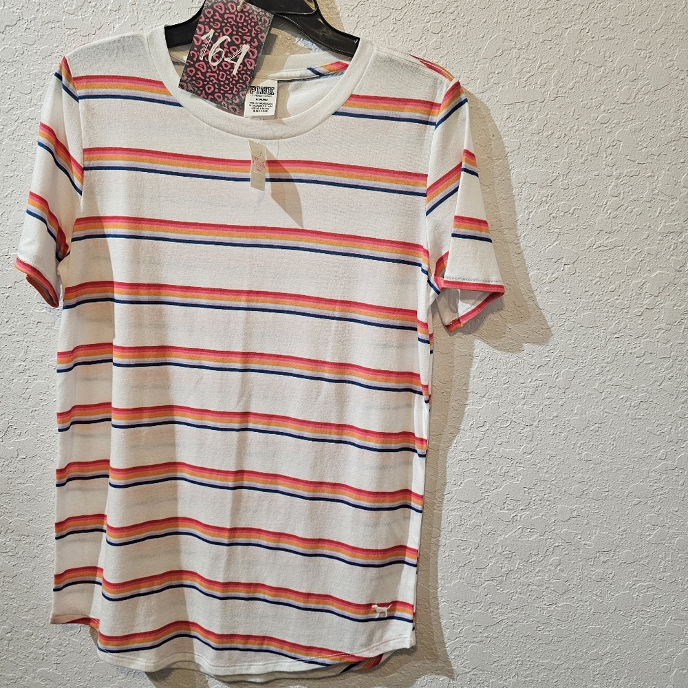WOMEN'S  N.W.T. VICTORIA MULTI COLORED T SHIRT SECRET/ PINK LINE SZ. MEDIUM